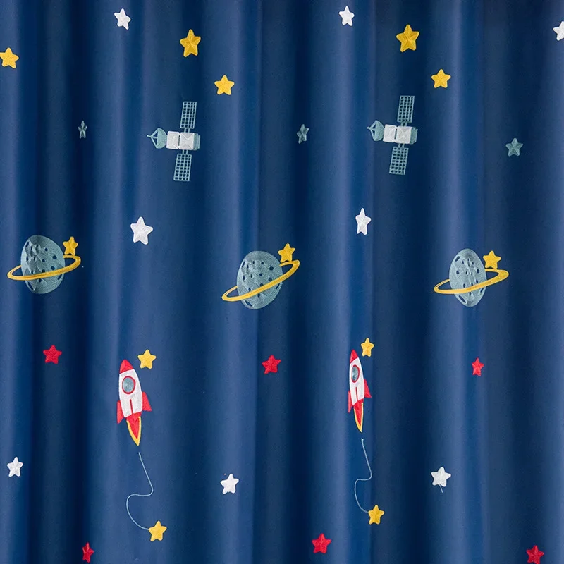 Tende Per Camera Bambini Con Motivi Spaziali – 2 Pannelli Con Occhielli – Morbido Velluto – Blu 30-50% Luce – Dimensioni 116x182 Cm Ciascuno – Decorazione Razzi E Pianeti - 2