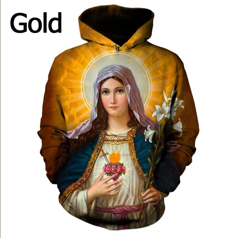 

God Christians Jesus Unisex 3D Hoodie Personalized Fashion Printed Virgin Mary Pattern Casual Hoodie
