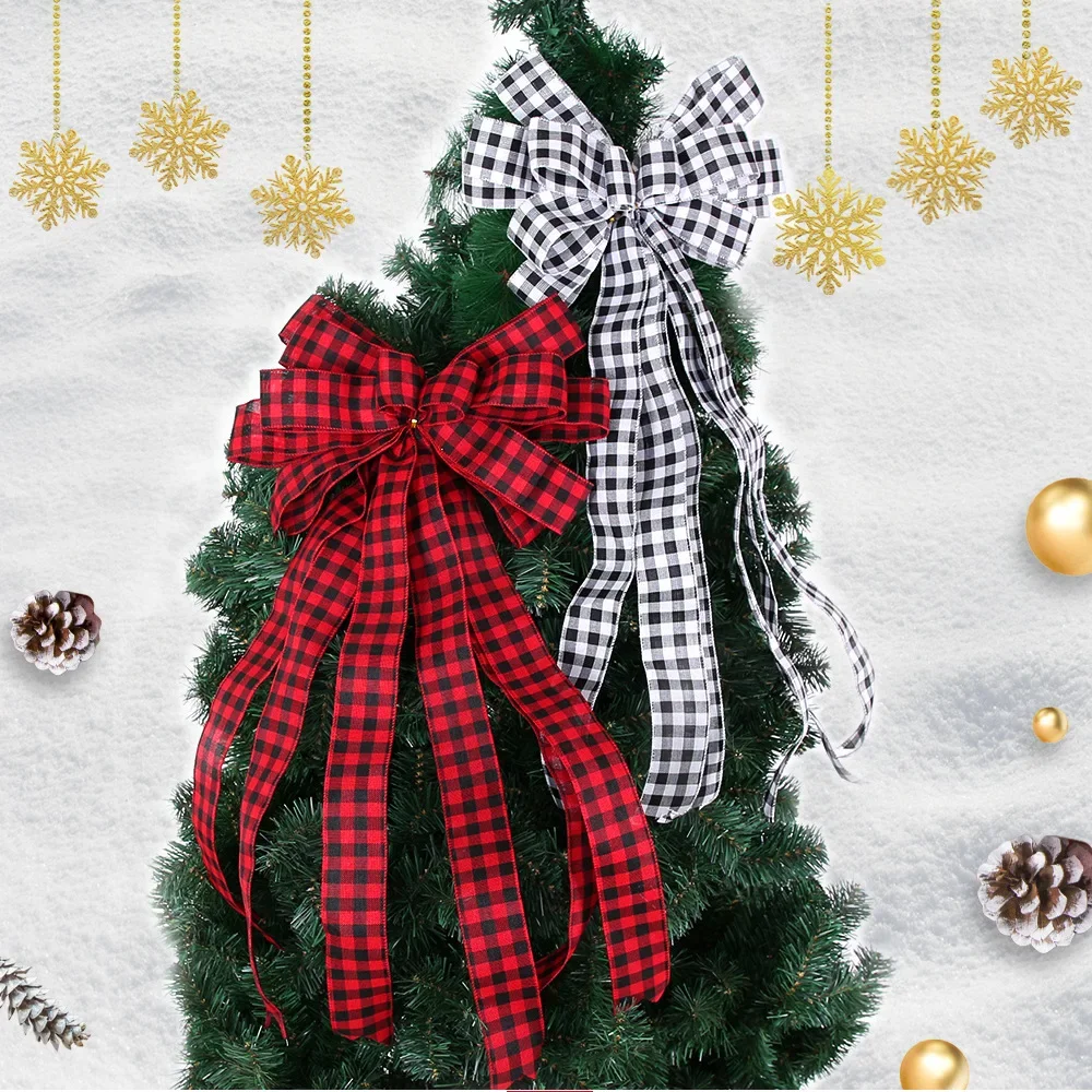 

Christmas Tree Topper,Large Bow Decorative with Long Streamers,Wired Edge Wreath Door Holiday Party Festival Xmas Diy Supplies