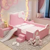 Children's bed girl princess bed 1.5 solid wood single bed pink Kitty cat slide bed cartoon leather bed with guardrail 3
