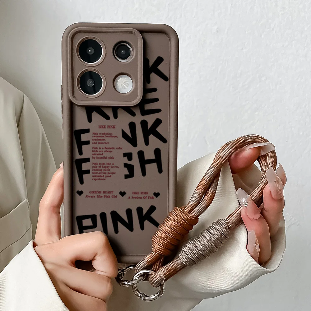 Wrist Chain Lanyard Phone Case with English Words Design