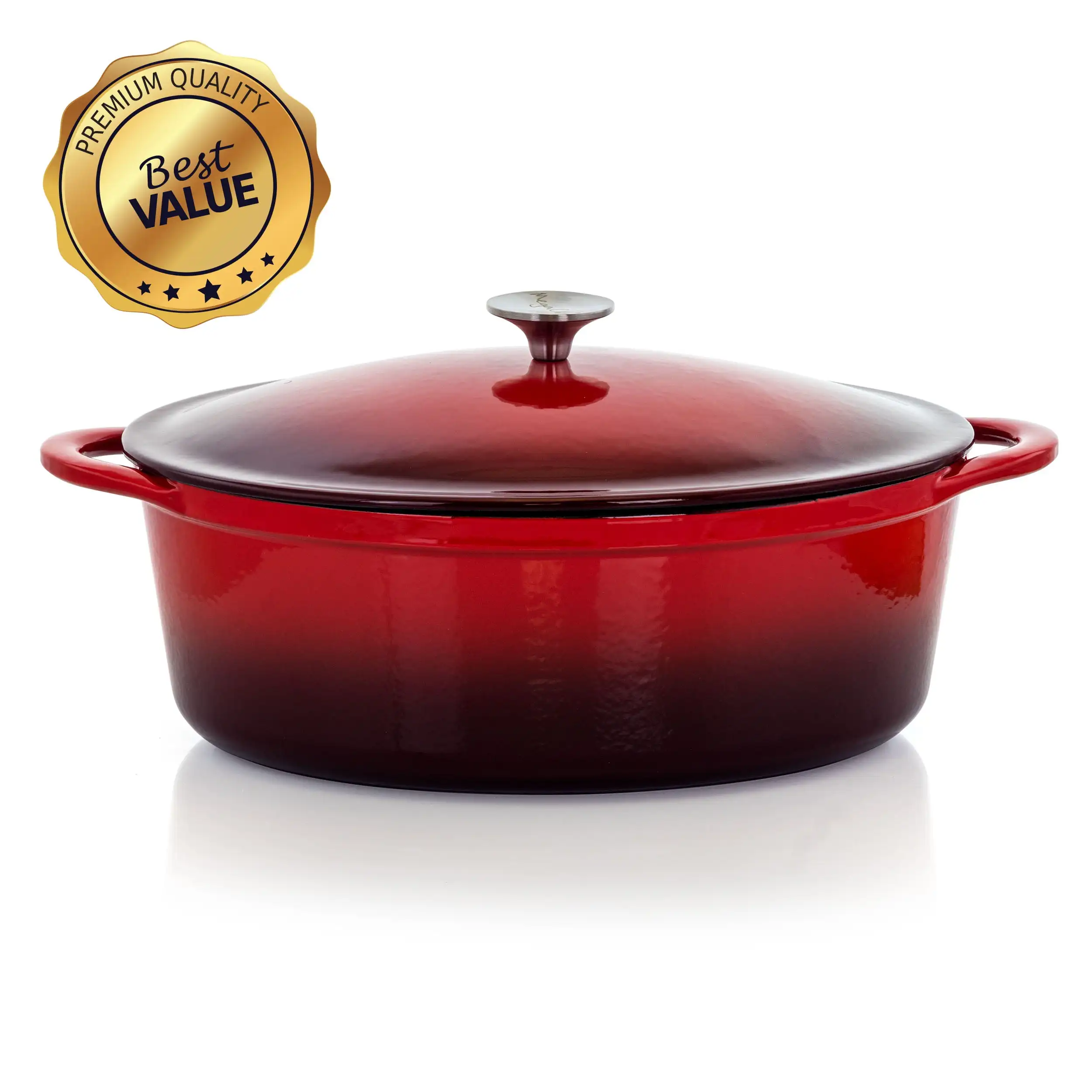 

MegaChef 7 Quarts Oval Enameled Cast Iron Casserole in Red