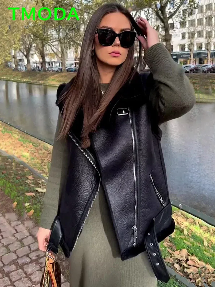 Chaleco Piel Mujer Parka Mujer Extra Larga Sin Mangas TRICOT