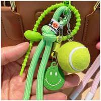 Creative Colorful Smiling Face Car Keychain Tennis Backpack Pendant Nylon Rope Decoration Pendant Festival Party Women Gift 1