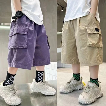 3-14 Years New Fashion Summer Boys Shorts Cotton Big Pocket Half Trousers 2