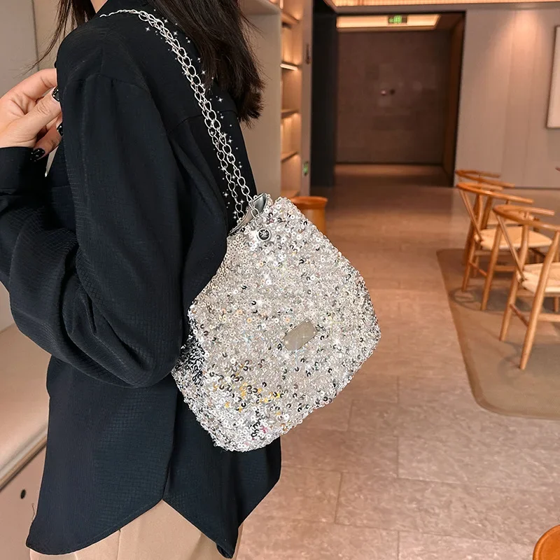 Casual Shoulder Bucket Popular Female 2024 Summer New Fashion Simple Chain Messenger Bag