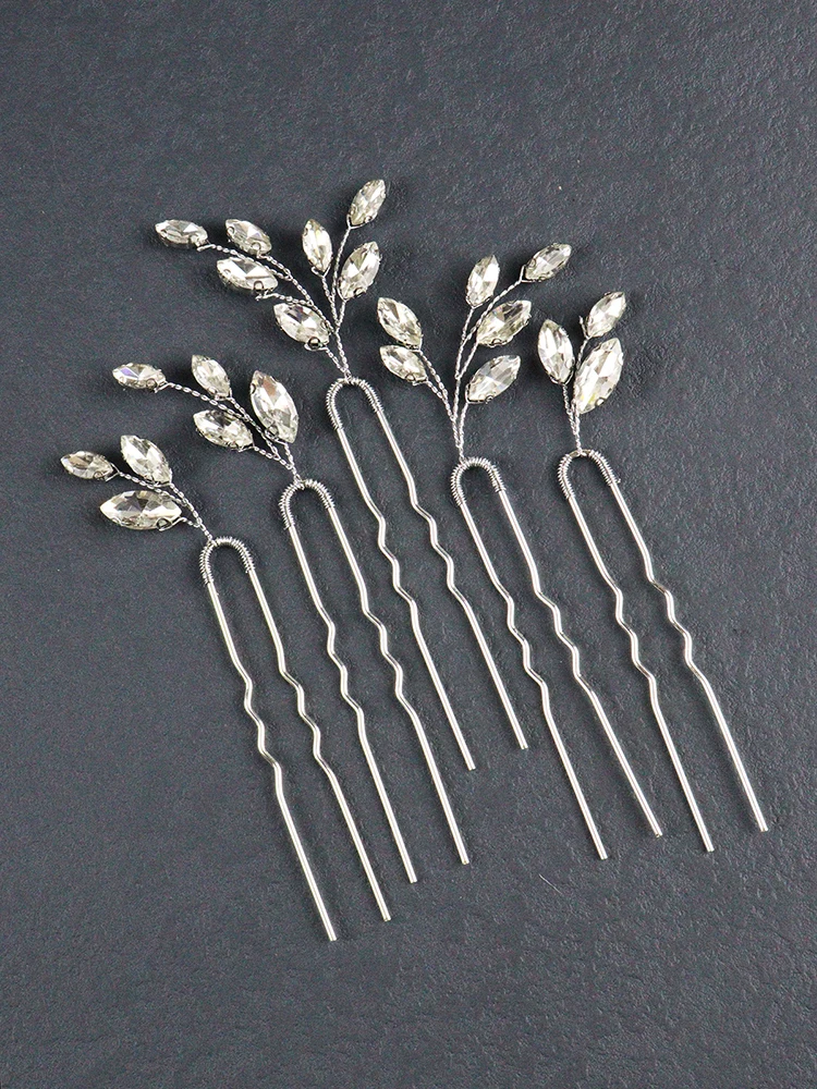 5PCS Silver Hair Pins for Women Rhinestone Head Jewelry Handmade Wedding Hair Accessories Party Bride Clips