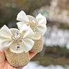 Dollbling Ivory Christening Baby Bowknot Rhinestone Toddler Infant Kids Baby Girls Soft Sole Shoes with Headband 0-1y Outfit 1