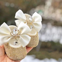 Dollbling Ivory Christening Baby Bowknot Rhinestone Toddler Infant Kids Baby Girls Soft Sole Shoes with Headband 0-1y Outfit 1