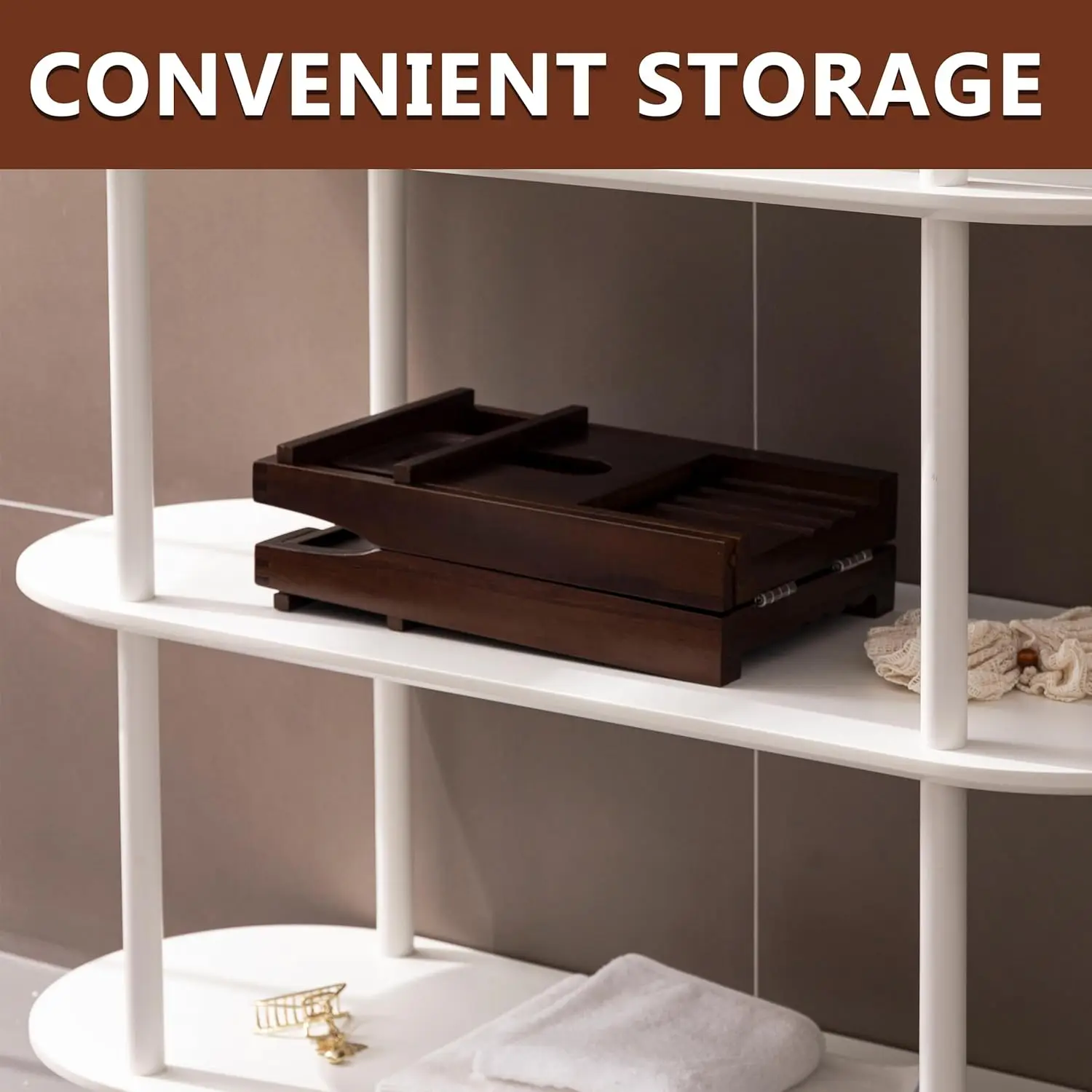 NEW Teak Bathtub Caddy Tray Foldable Bath Table Tray with Book and Wine Glass Holder, Wooden Expandable Bathroom Accessories