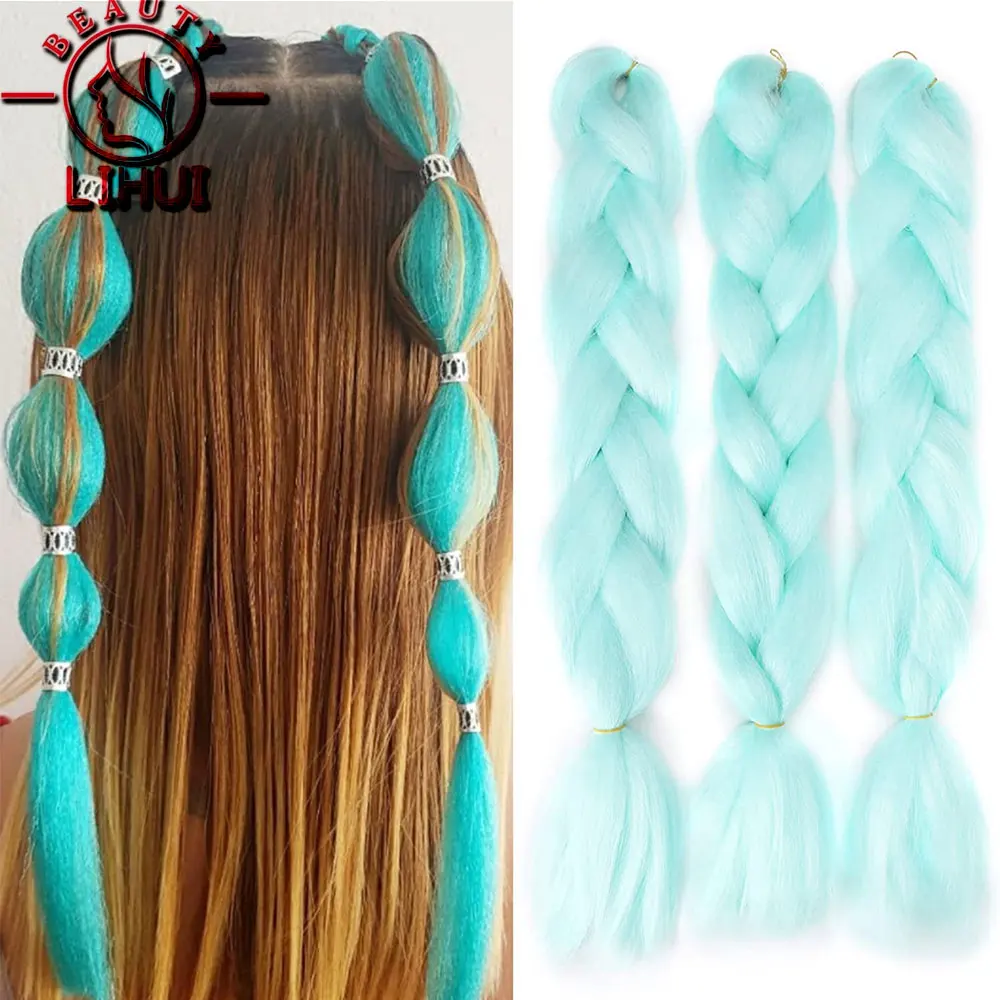 Jumbo-extensiones de pelo trenzado, pelo puro/Color degradado, Kanekalone, fibra resistente al calor, venta al por mayor, Lihui, 24 pulgadas