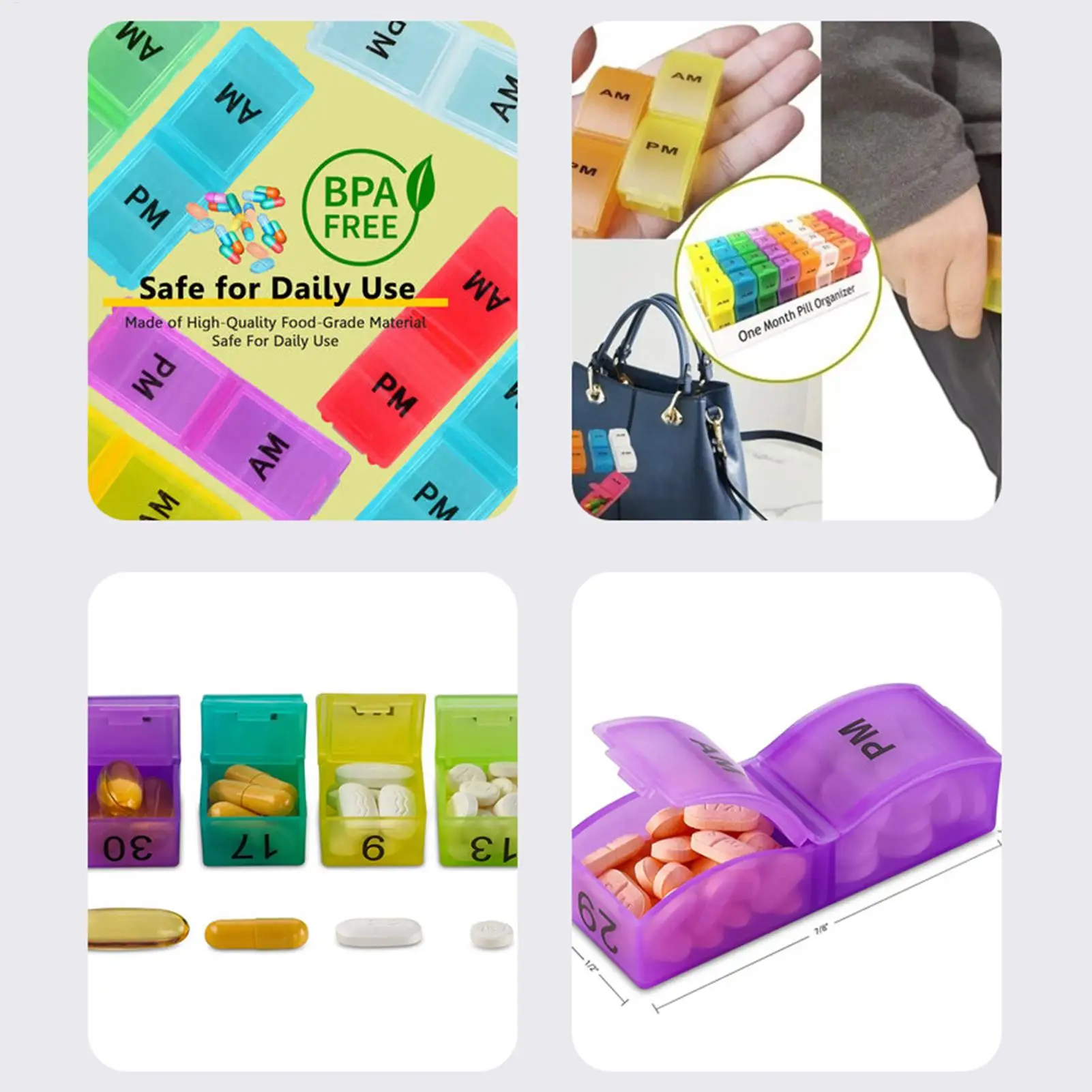 Deluxe 31-Day AM/PM Pill Organizer with Dust-Proof Storage for Vitamins and Supplements