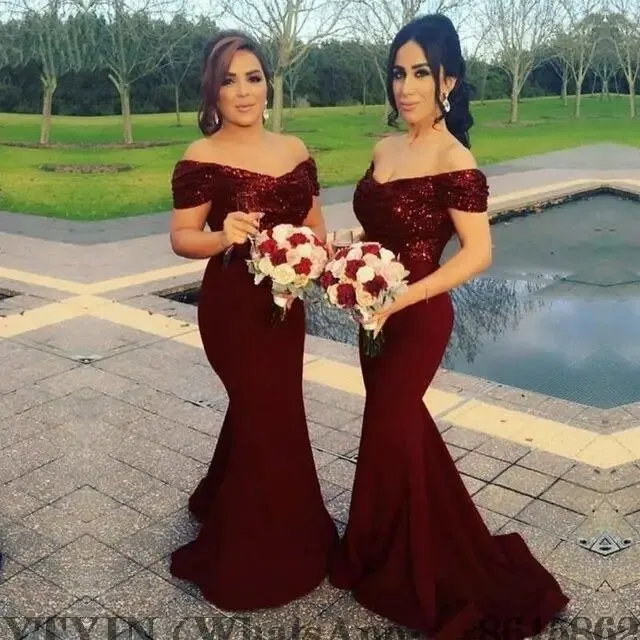 

Off-Shoulder Mermaid Bridesmaid Dresses Vestidos de festa Bing Bing Sequined Court Train Formal Prom Party Gown