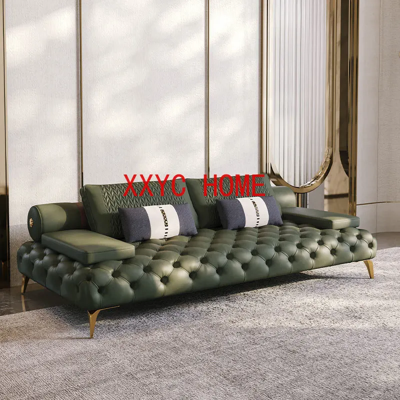

Italian Light Luxury Leather Sofa American and European Style Living Room Furniture Combination Suit
