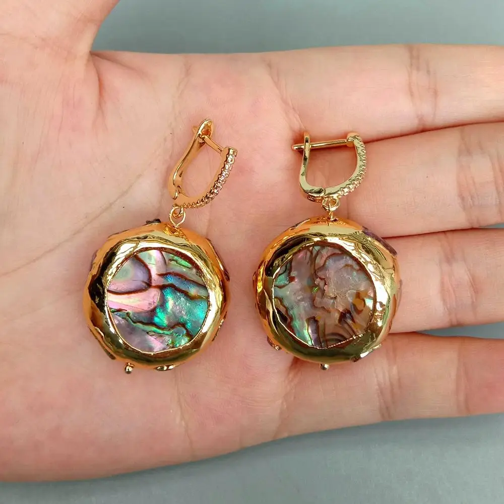 25mm Abalone Tourmaline Rough Earrings Abalone Shell Earrings Woman