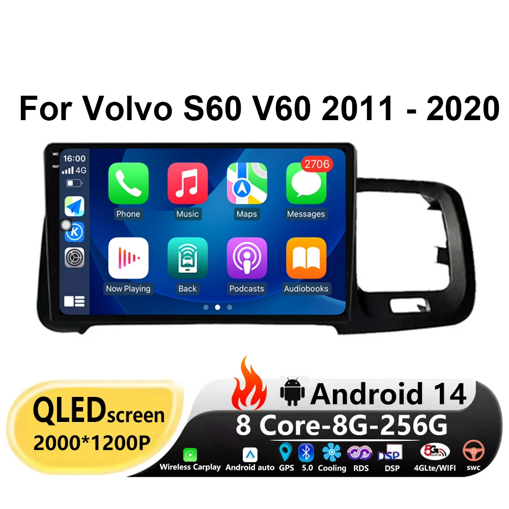 

Автомагнитола Carplay для Volvo S60 V60 2011-2020, 9 дюймов, 4G, Wi-Fi, GPS