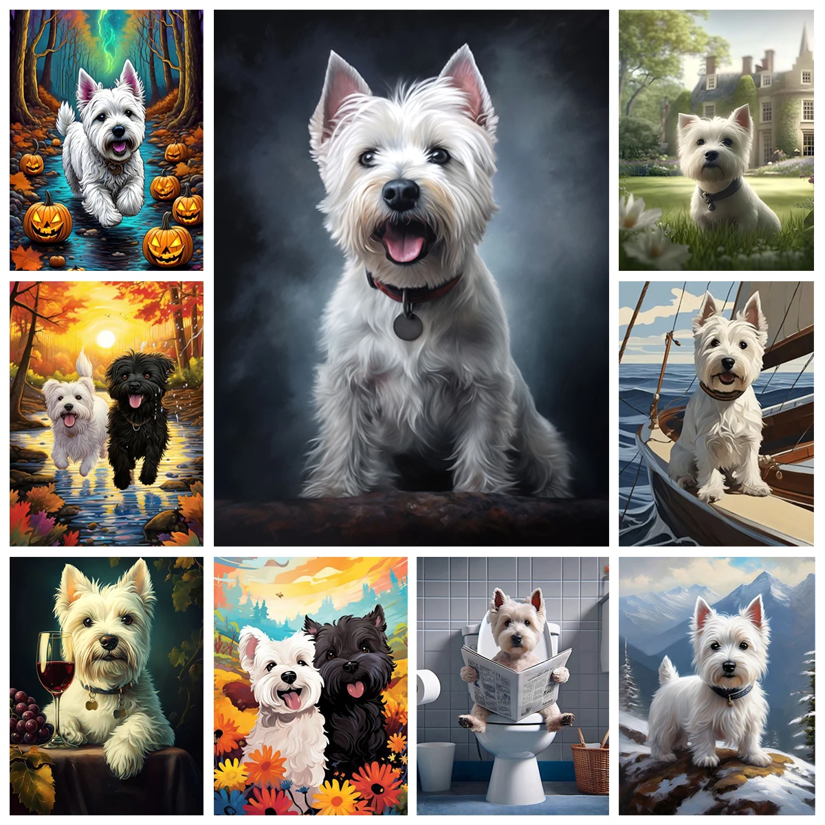 West Highland White Terrier Diamond Painting Cute Puppy Art Portrait DIY Diamond Embroidery Mosaic Oil Painting Home Decor