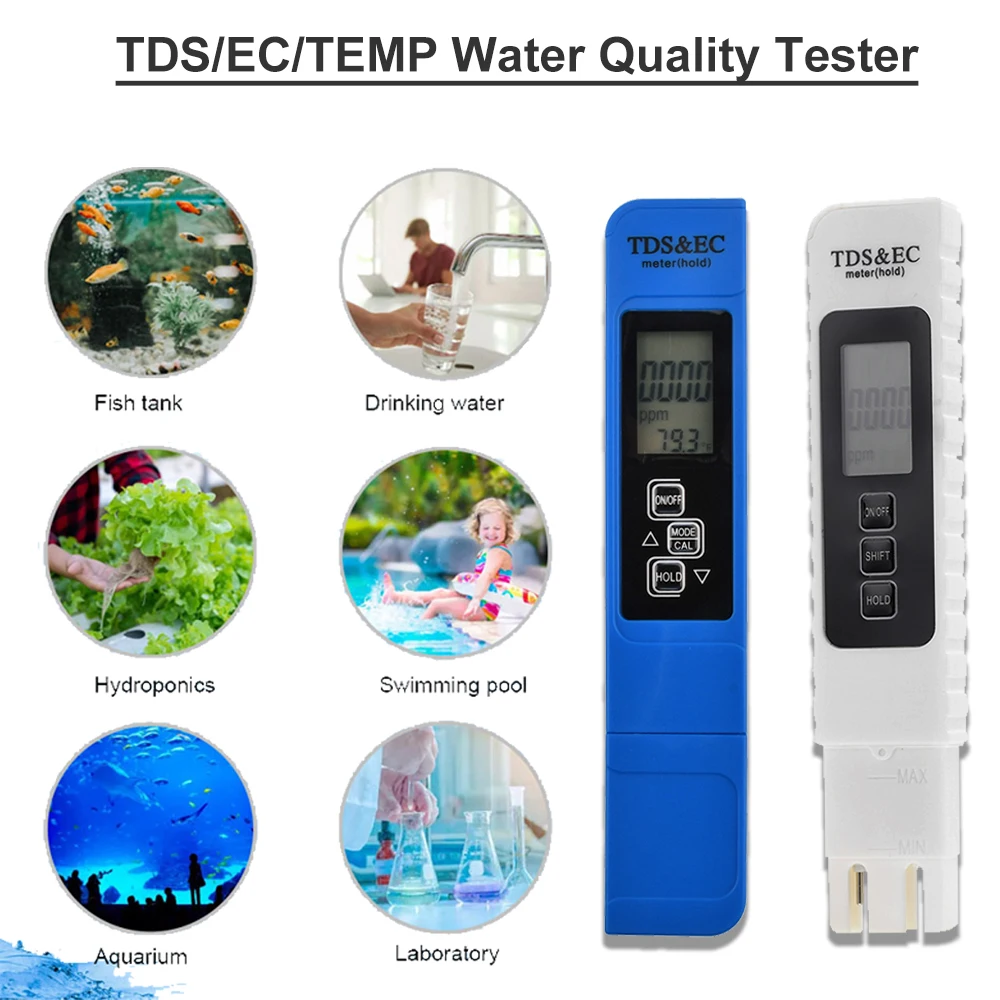 0-9999ppm 3in1 PH Tester Water Quality Tester TDS/EC/TEMP Backlight Water Quality Testing Conductivity water tester ph meter water quality detector