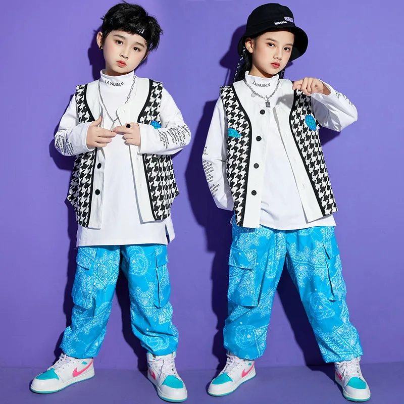

Boys Hip Hop Houndstooth Vest Girls Paisley Cargo Pants Sweatshirt Street Dance Kids Jazz Clothes Sets Child Streetwear Costumes