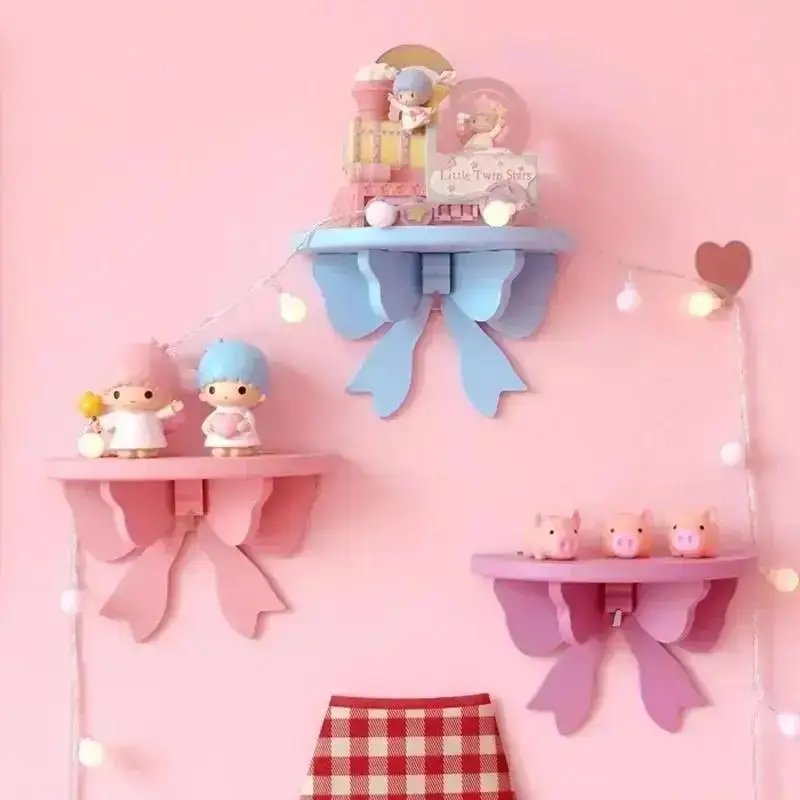 Storage Rack 1 Pcs Wooden Decorative Shelves Girls' Room Organizer Holder Pink Wall Shelf Decor Frame Bows