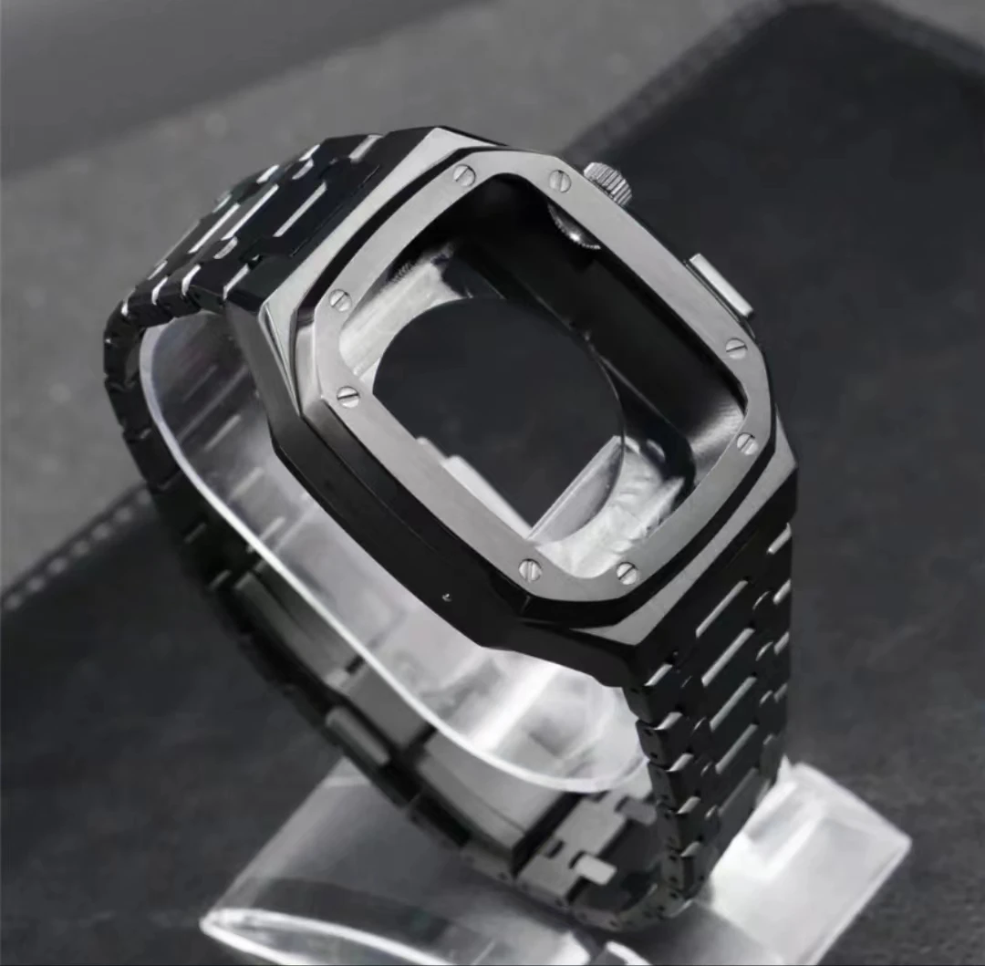 Stainless Steel strap for Apple Watch band 45mm 44mm Luxury Modification Kit Metal Case Bracelet iWatch Series 8 7 6 5 SE 44 45