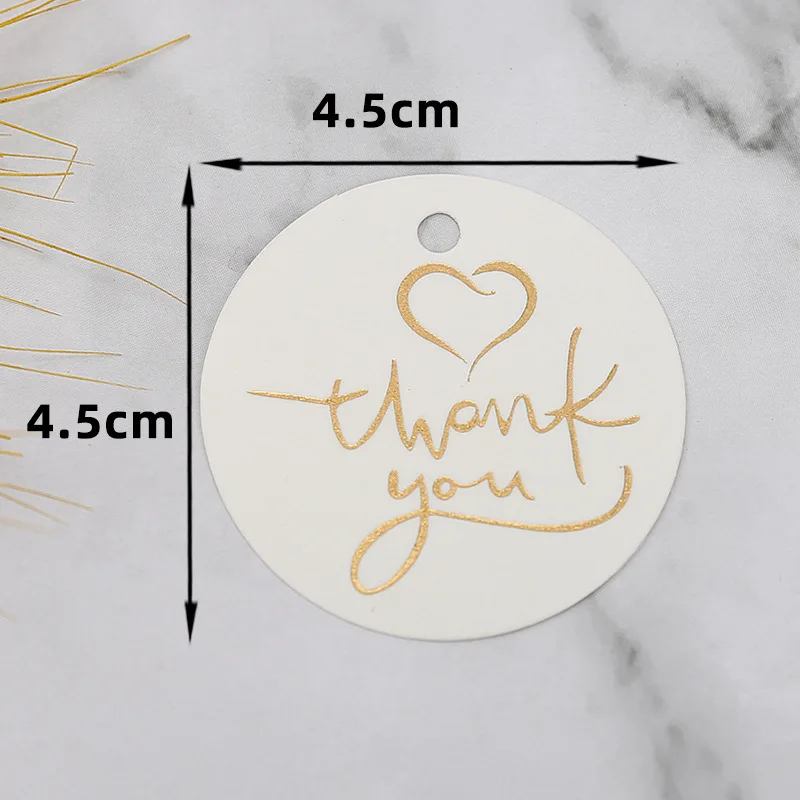 50Pcs 4.5X4.5cm Gold Foil Heart Round Thank You Tag Packing  Decoration Boxes Card for Small Business Gift Wrapping Hang Lables