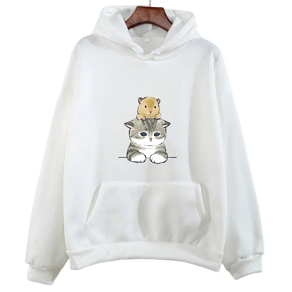 Funny Cat Lovely Sweatwear Kawaii Pet Graphic Sweatshirt Aesthetic Hoodie Catoon Print Clothes Women Autumn Fleece Pullovers