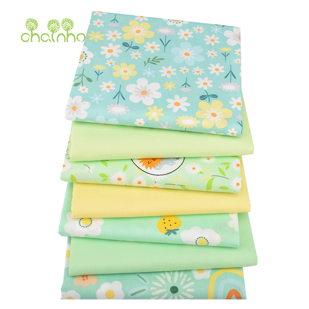 Chainho,Printed Twill Weave Cotton Fabric,DIY Sewing Quilting Material,Patchwork Cloth,7 Designs Floral Series,2 Sizes,15C369