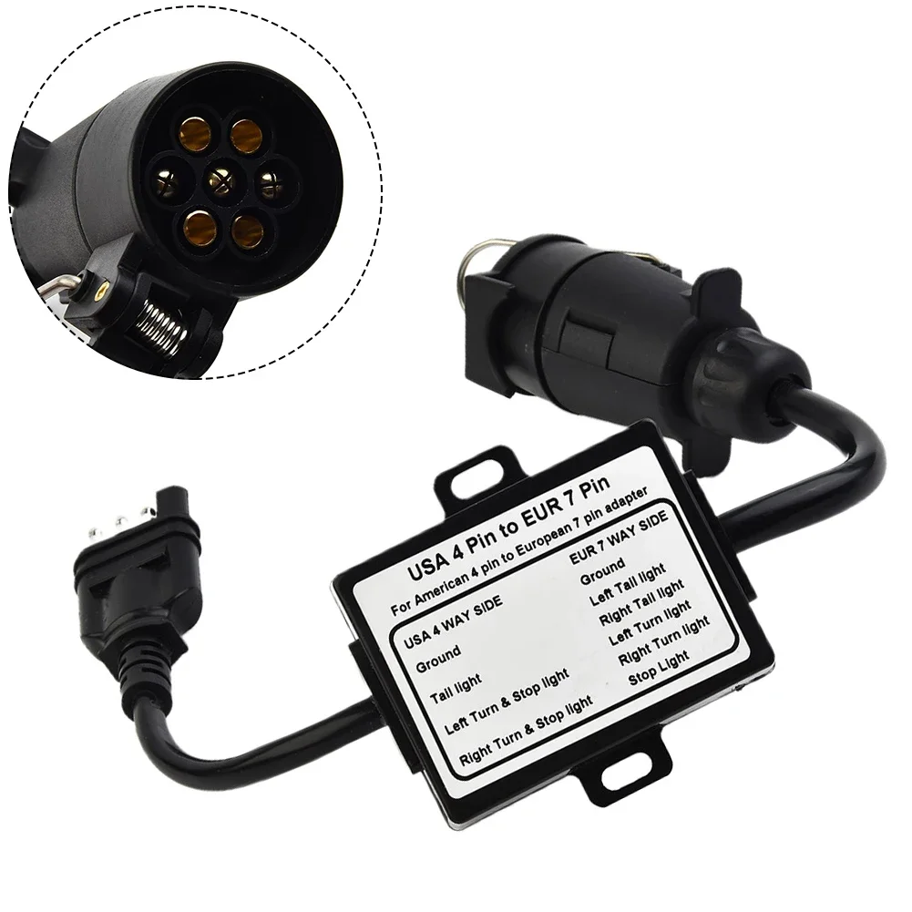 USA-4-Pin Flat Plug To European7-Pin Connector 4 To 7 Trailer Light Converter Trailer Connector Replacement Car Accessories