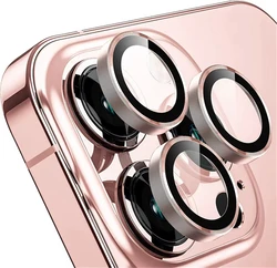 Premium Metal Camera Lens Protector with Tempered Glass Film - 17 (Pink)