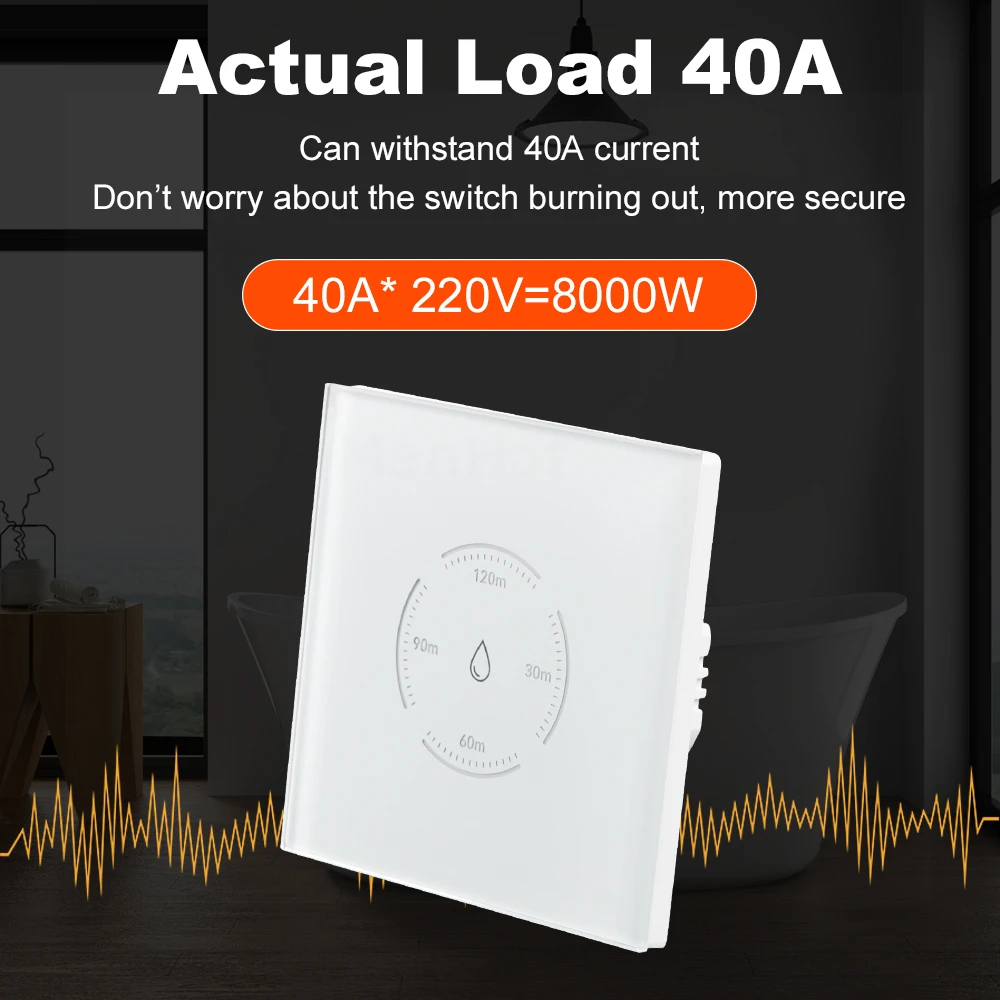 Tuya WiFi Smart EU Boiler Switch 40A EU Standard Smart Water Heater Touch Switch With Countdown Function For Alexa Google Home