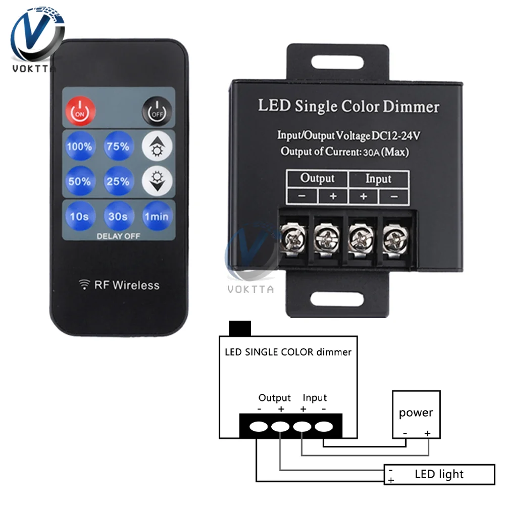 

DC12-24V PWM Dimmer Controller 11Key LED Single Color Strip Light Dimmer Switch RF Wireless Dimming Timing Remote Controller