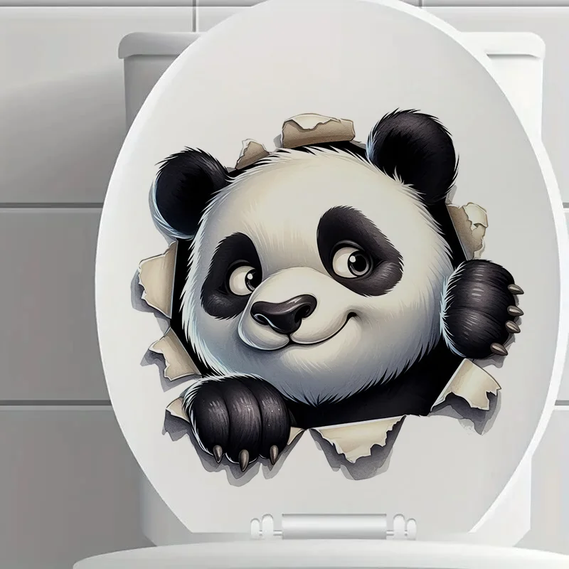 90863# Panda in the Hole Self-Adhesive Toilet Stickers,Wall Decal Removable, Reusable Vinyl Car Sticker for Bathroom Decor