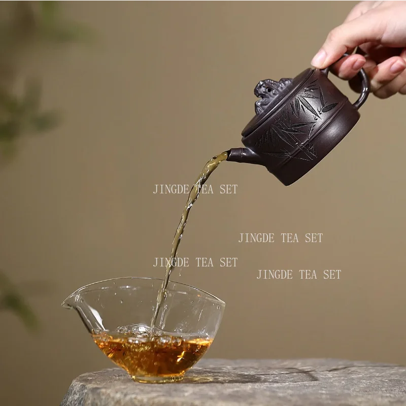 Yixing 150ml Purple Clay Pot Original Mine Hundred Eyes Purple Mud the Taihu Lake Bamboo Stone Teapot Kung Fu Tea Set
