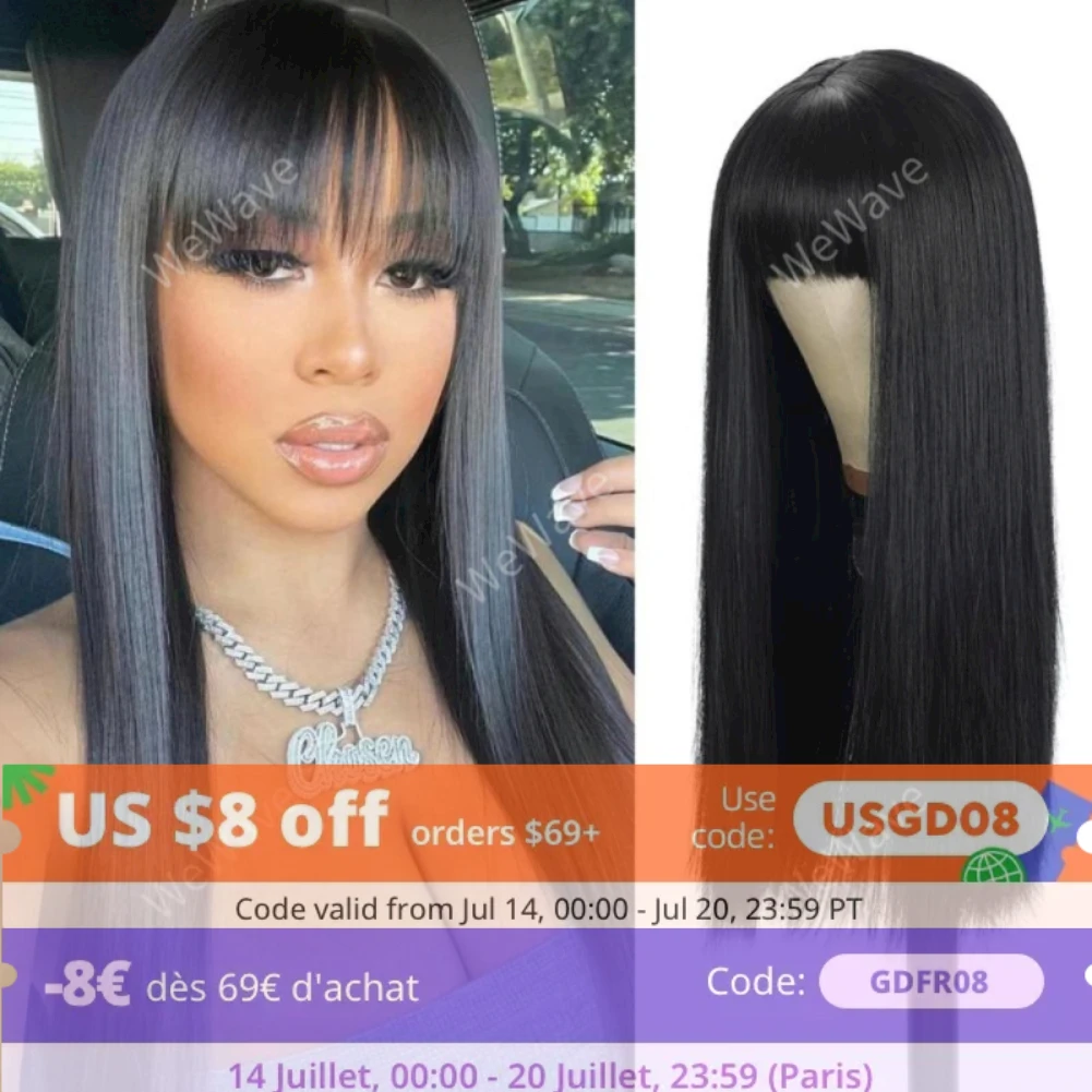 스트레이트 내추럴 3×1 중간 부분 레이스 풀 머신 가발, 앞머리 포함, 접착제 없는 100% 인모 가발, 여성용 선택  Best5