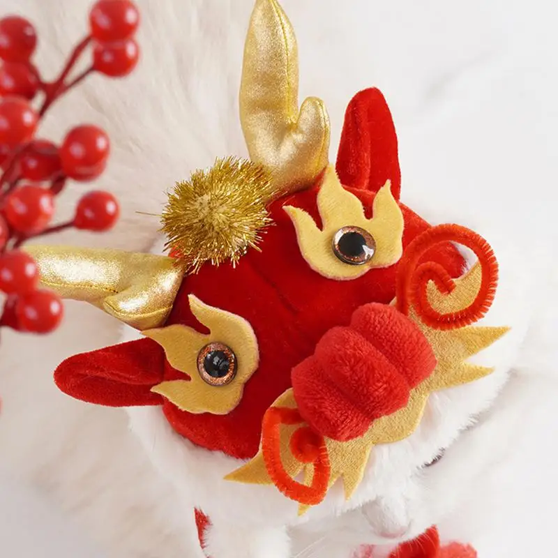 

Cartoon Pet Hat Adjustable Cat Dragon Headwear Universal New Year Warm Wrap Hoodie Adorable Pet Costume for Photography Props