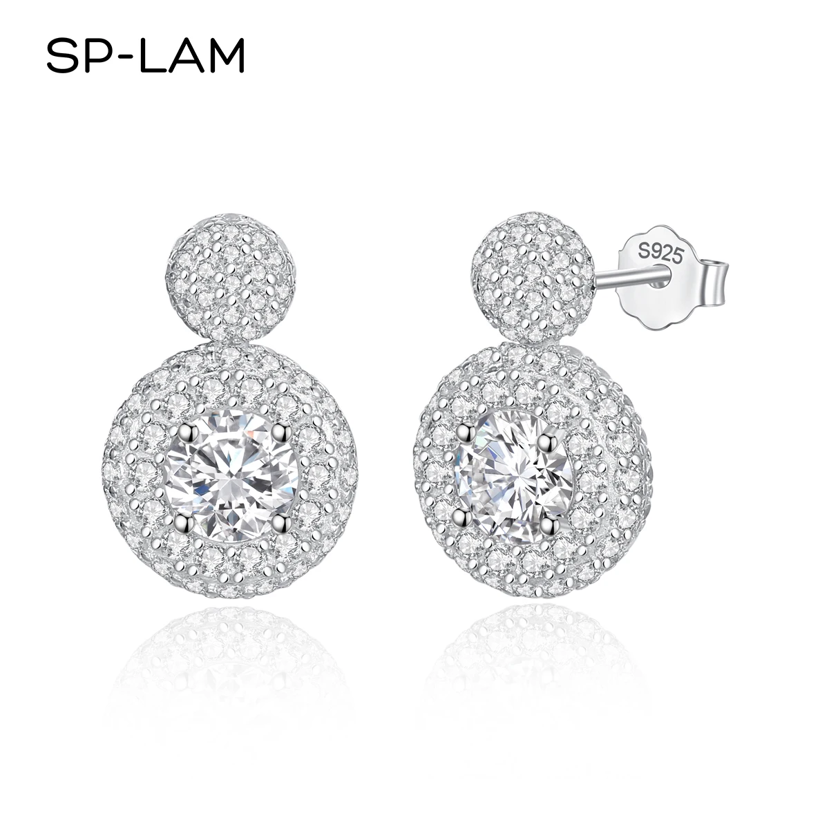 

SP-LAM Luxury VVS D Color Moissanite Round Ball Brilliant Stud Earrings Shinning Tiny CZ Around Cute Women Studs Girl Jewelry