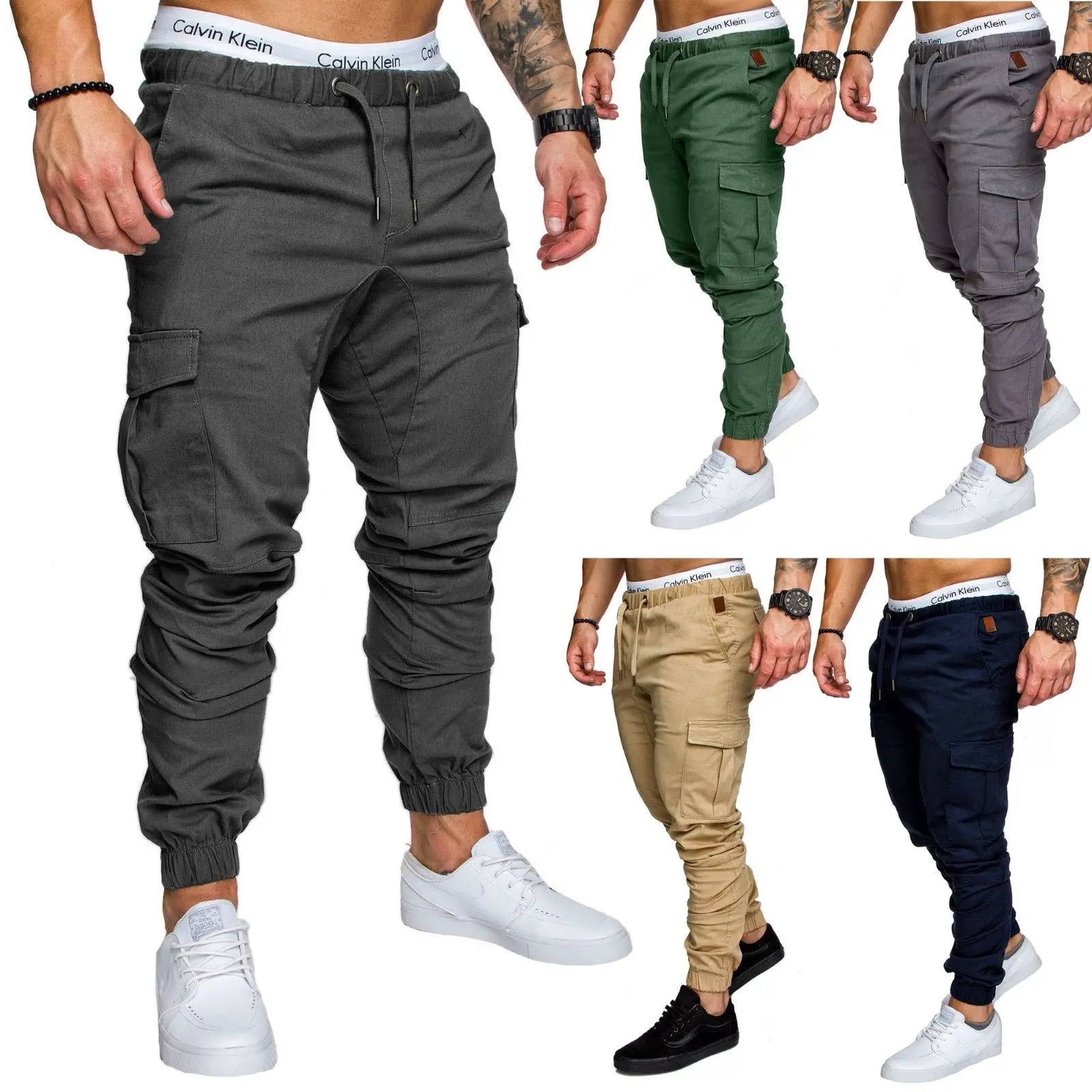 

New Casual Joggers Pants Cargo Solid Color Men Cotton Elastic Long Trousers pantalon homme Military Army 2023 Pants Men Leggings