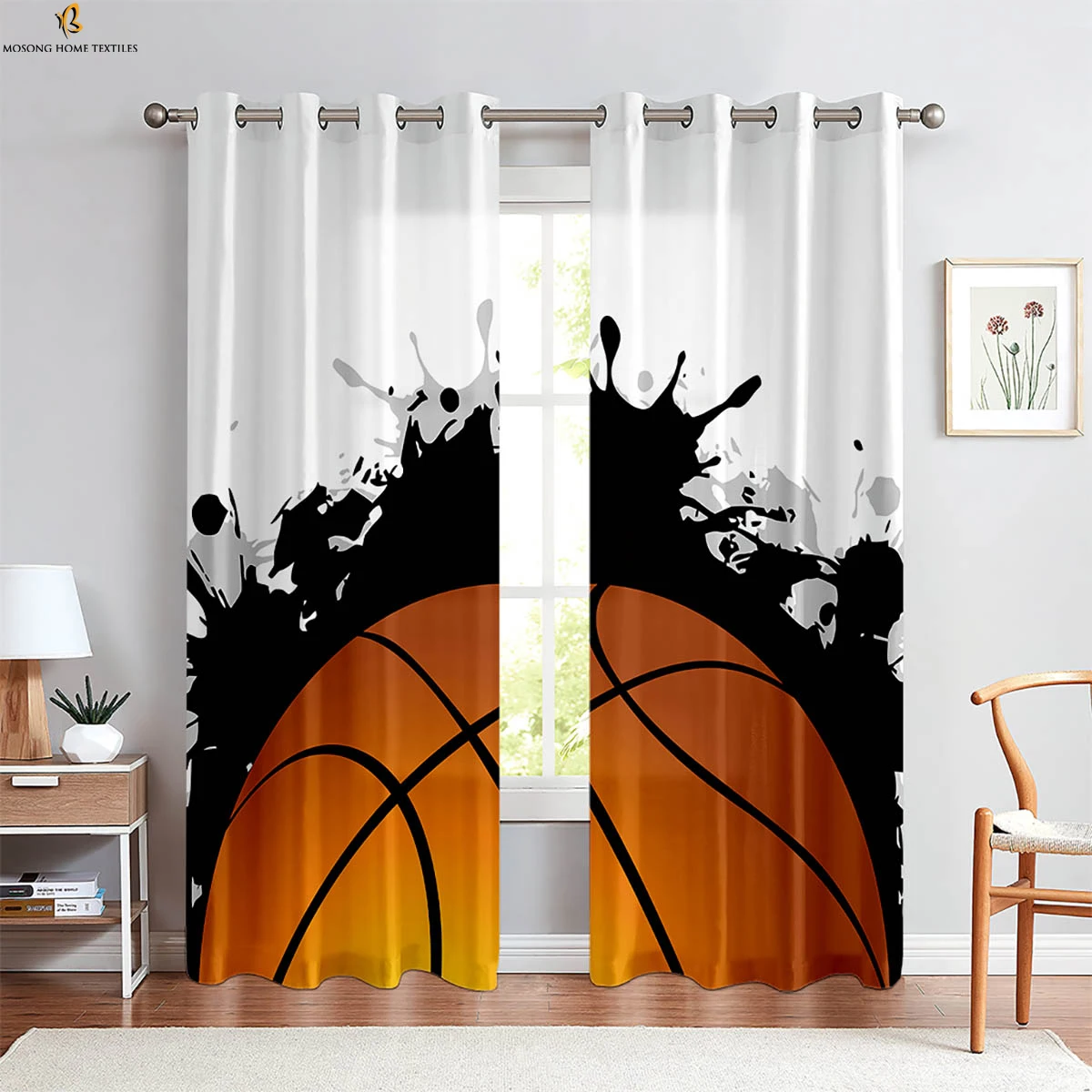 Flame Basketball Sports 3D Printed Curtains Bedroom Living Room Kitchen Decorative Curtains Home Decor 2 Pieces 5