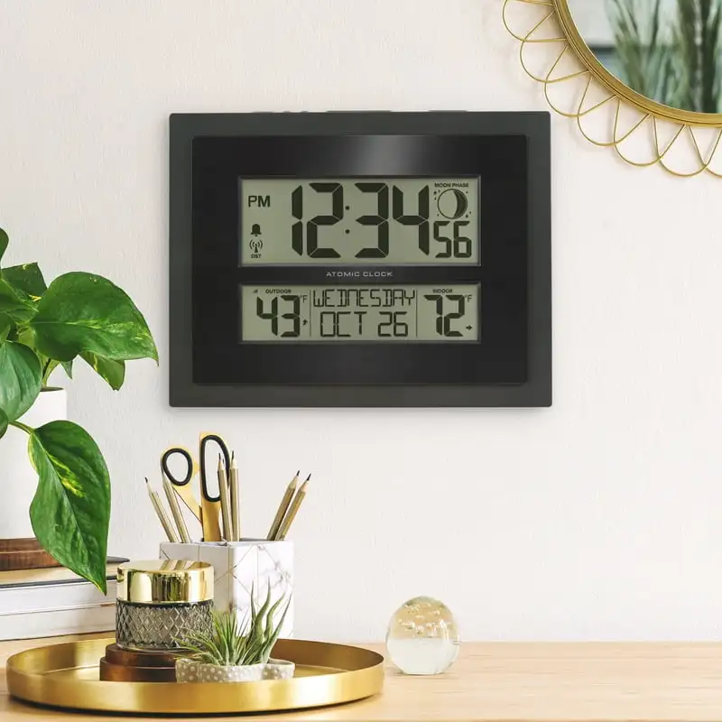 

Modern Black Digital Atomic Clock with Moon Phase, 513-75624-Int Home decoration luxury Alarm clocks Clock Clock movment with pe