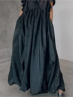 Robe plissée à volants pour femmes, robe trapèze élégante, mode vintage décontractée, col en V, été 2