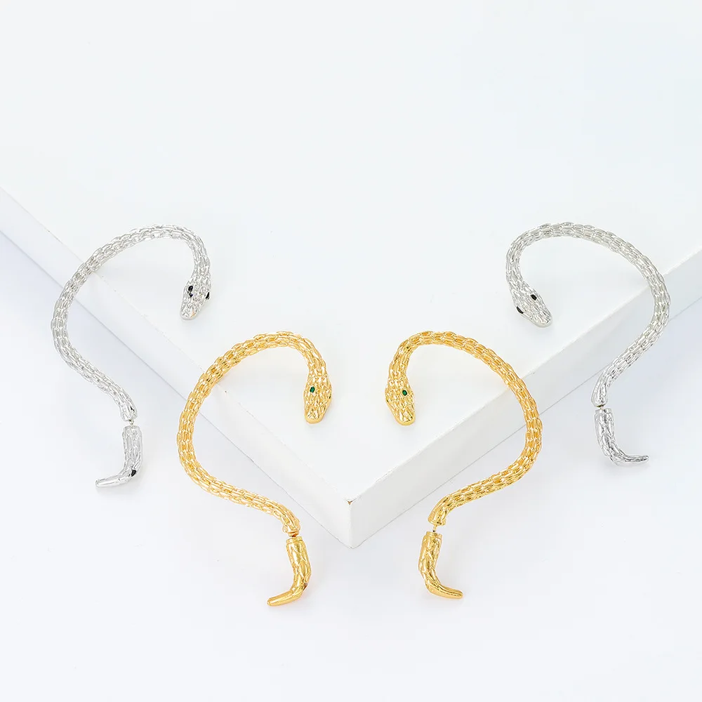 Gold Plated Snake Shape Zircon Clip Earrings Vintage Punk Geometric Animal Earring For Women Trend Party Jewelry WANZHI ear clip earrings clip earrings ear clip ear accessories