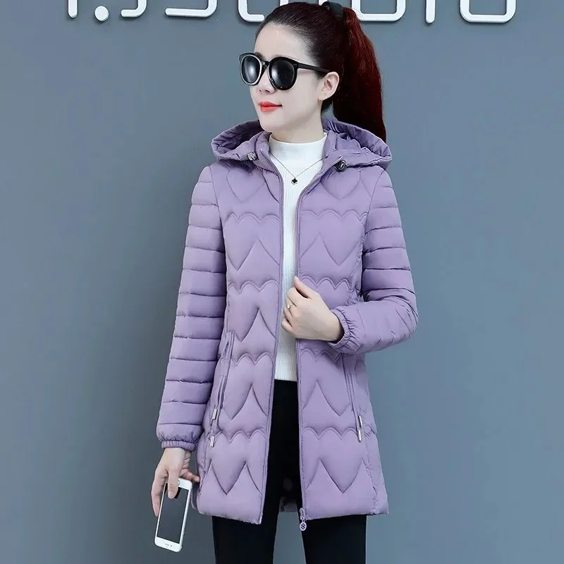 

2023 Winter Hooded Zipper Cotton Padded Jackets Oversized 6xl Fashion Slim Loose Mid-length Coat Women New Thicken Warm Outwear