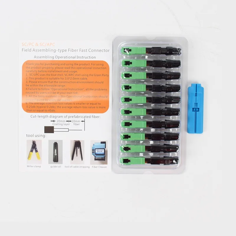 100PCS SC/APC Fiber Optic Fast Connector Single Mode Fiber Optic Adapter FTTH Fiber Quick Connector Field Assembly