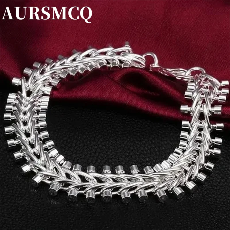 

Hot 1.3CM Fish bone bracelet 925 sterling Silver for Women men's 20CM Chain Fashion Wedding Party Holiday gifts fine Jewelry