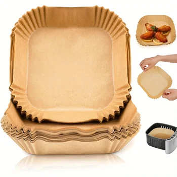 100PCSDisposable Air Fryer Paper Liners:  20CM Square Liners for Air Fryer, Grease and Water Proof Non Stick Basket Parchment Pa