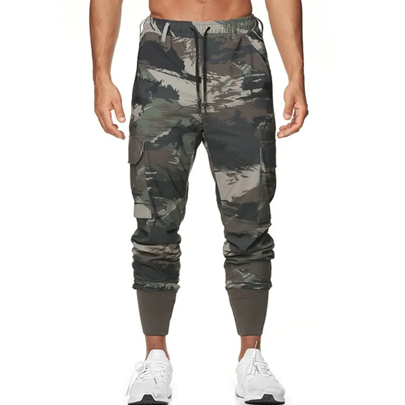 

Spring Men's Casual Pants Straight Sweat Pants Multi-Pocket Quick Dry Drawstring Calf Pants