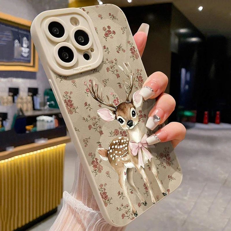 Deer Painted Beige Minimalist Phone Case Cover