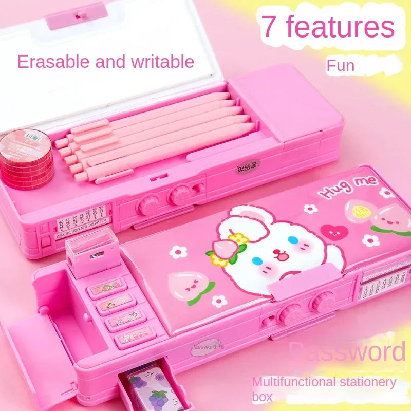 Multi Functional Stationery Box Smart Female Password Lock Pencil Case Mechanism Bilayer Girls School Students