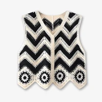 Chevron Crochet Waistcoat for Women Sheer Button Front Sleeveless Open-knit Vest Top Teen-girl Summer Boho Vacation Beach Outfit